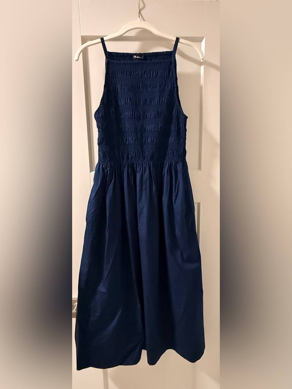 Madewell Navy Blue Smocked Midi Dress